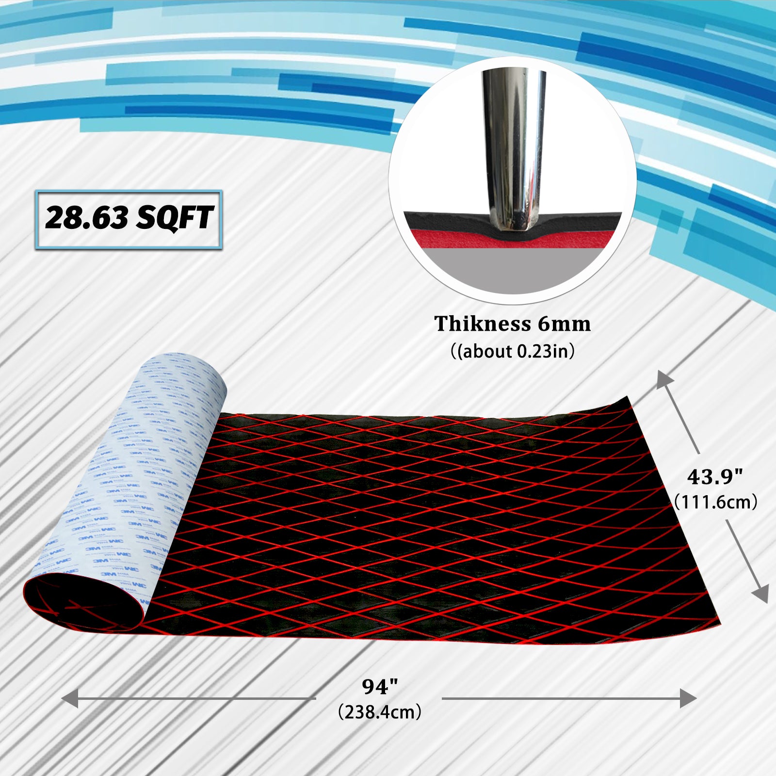 Engraved Large Diamond EVA Foam Sheet – Black & Red Boat Flooring - Hxbyx
