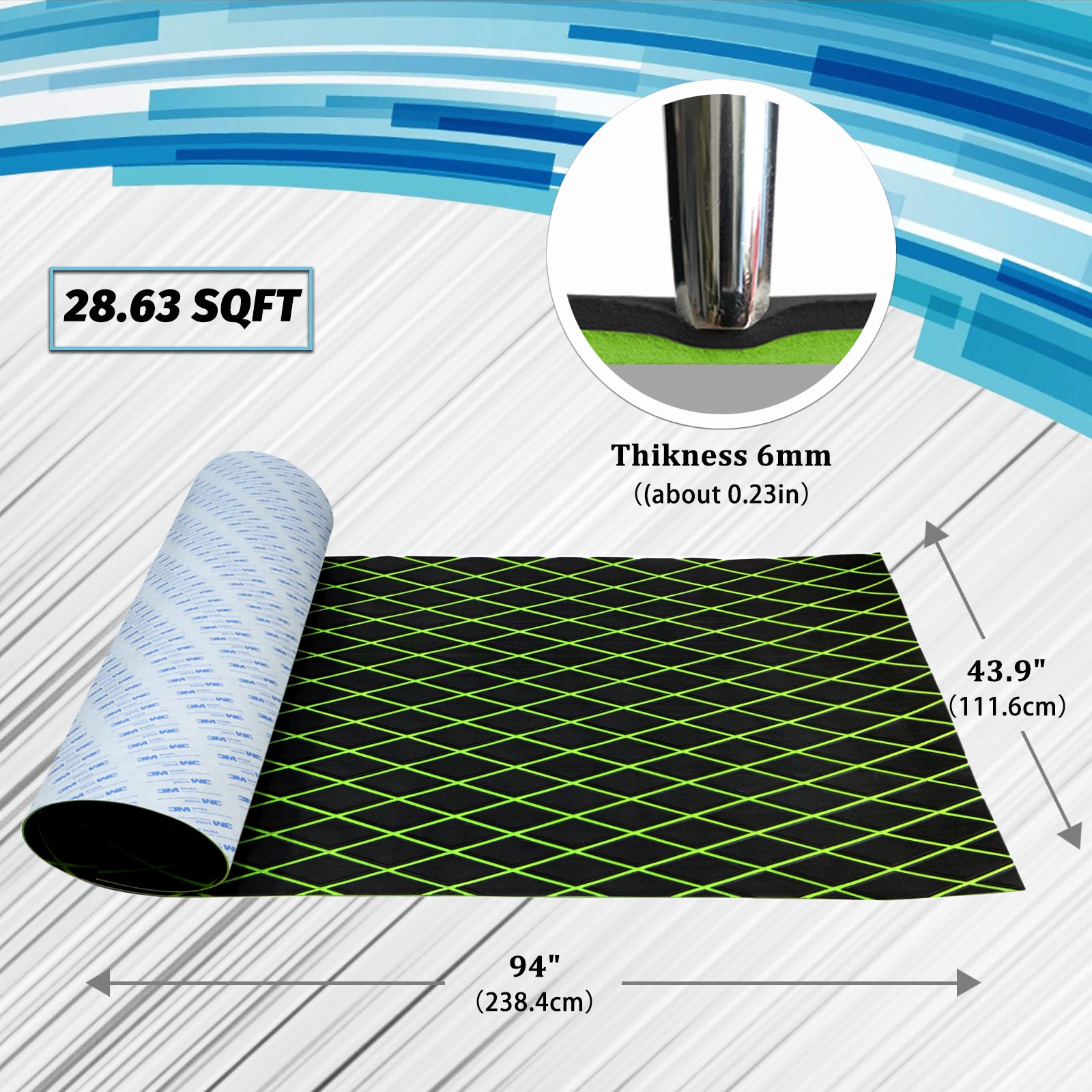 Engraved Large Diamond EVA Foam Sheet – Black & Green Boat Flooring - Hxbyx