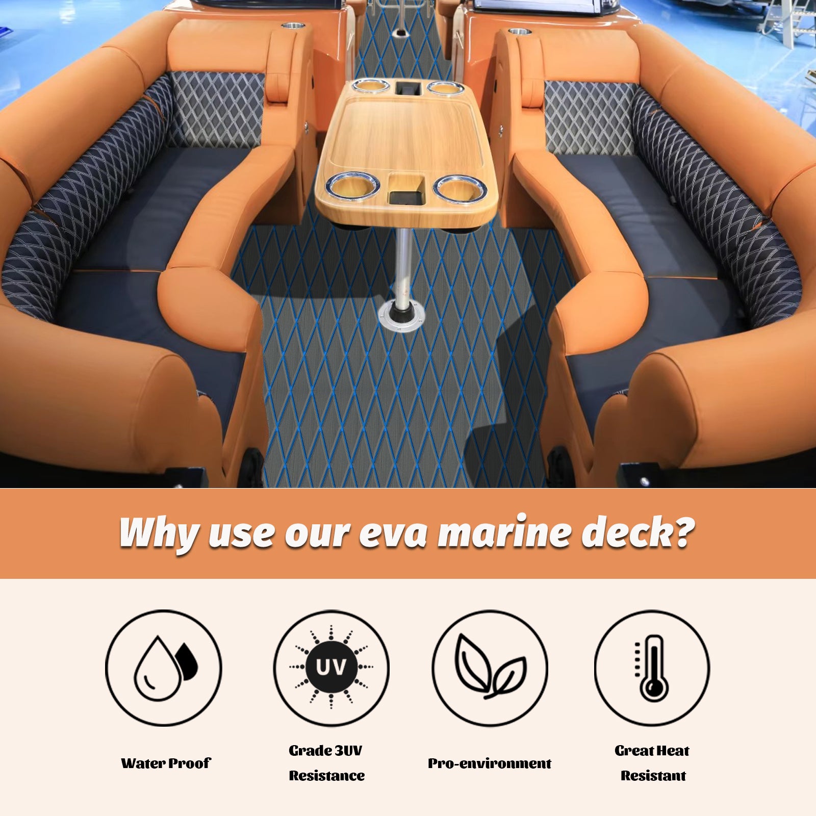 Engraved Large Diamond EVA Foam Sheet – Dark Gray & Blue Boat Flooring - Hxbyx