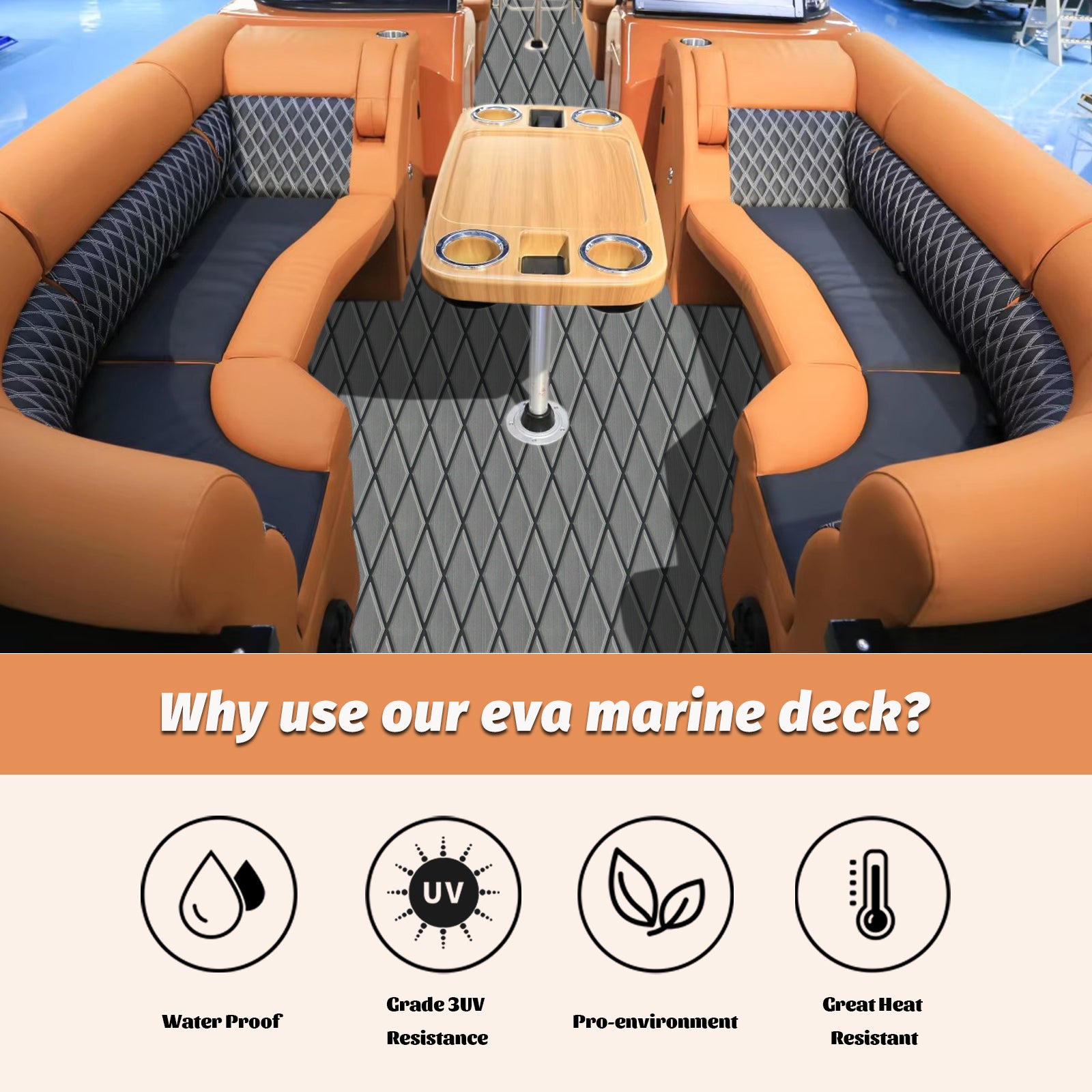 Engraved Large Diamond EVA Foam Sheet – Dark Gray & Black Boat Flooring - Hxbyx