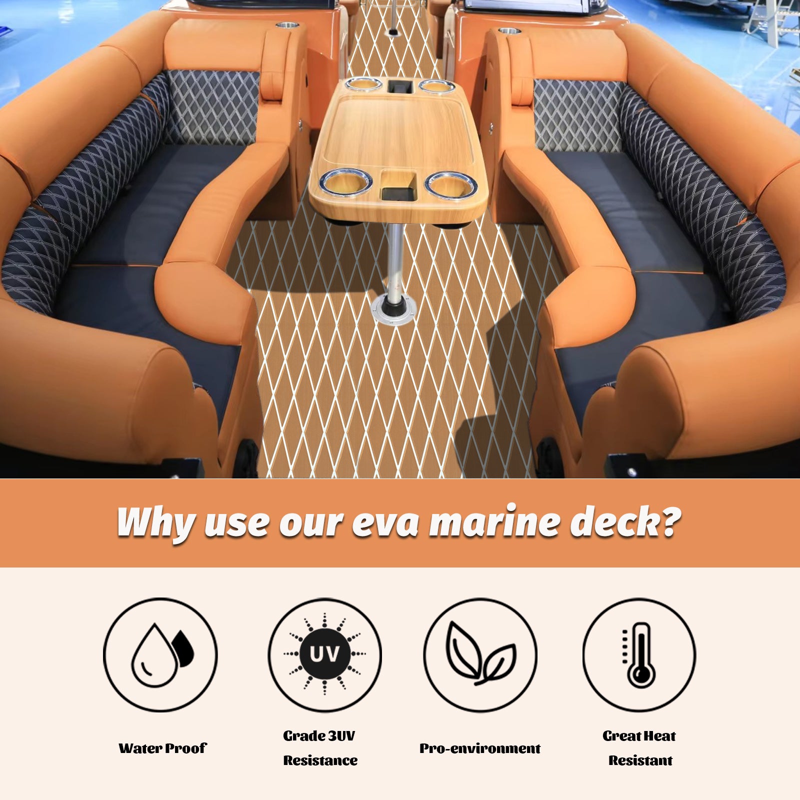 Engraved Large Diamond EVA Foam Sheet – Brown & White Boat Flooring - Hxbyx