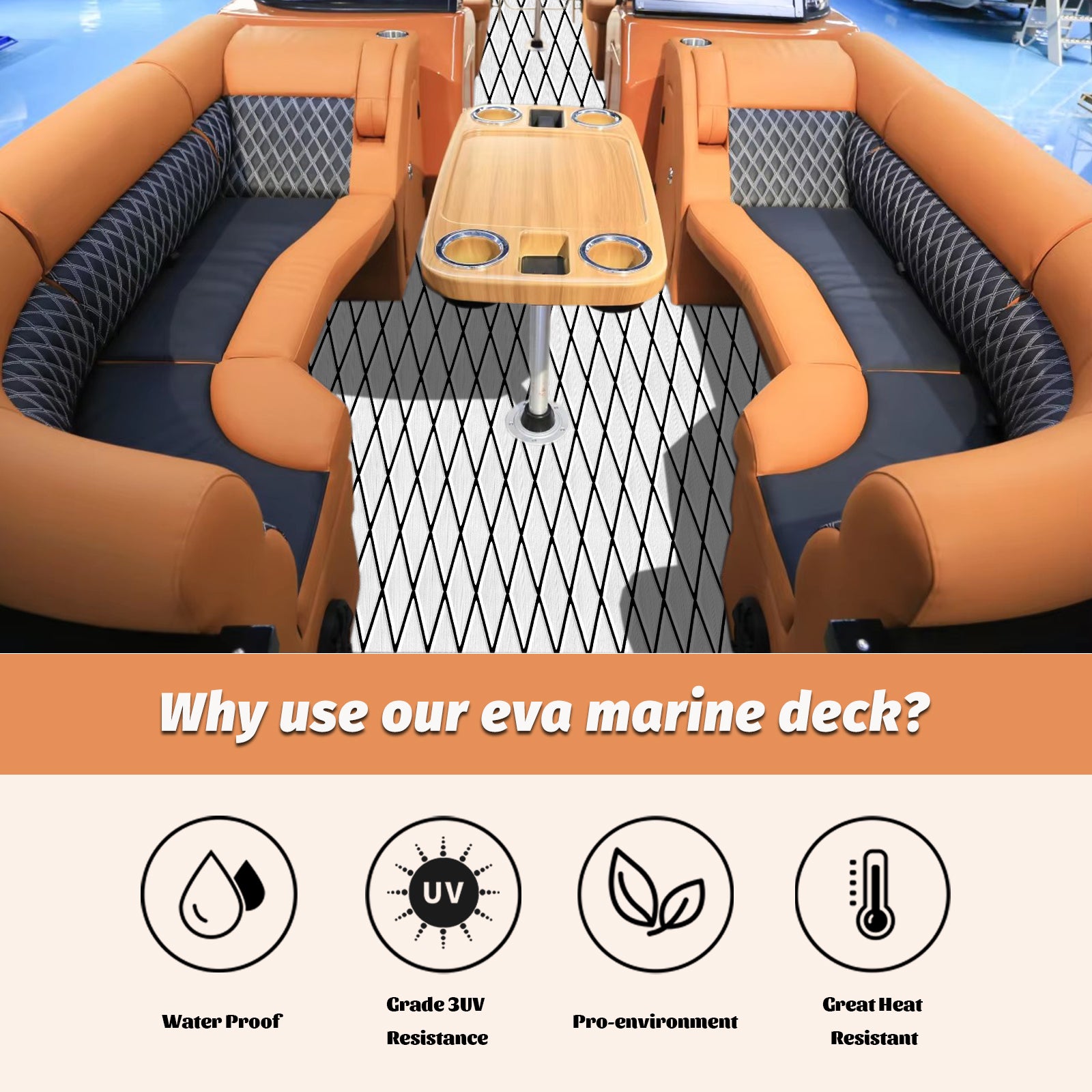 Engraved Large Diamond EVA Foam Sheet – Gray & Black Boat Flooring - Hxbyx