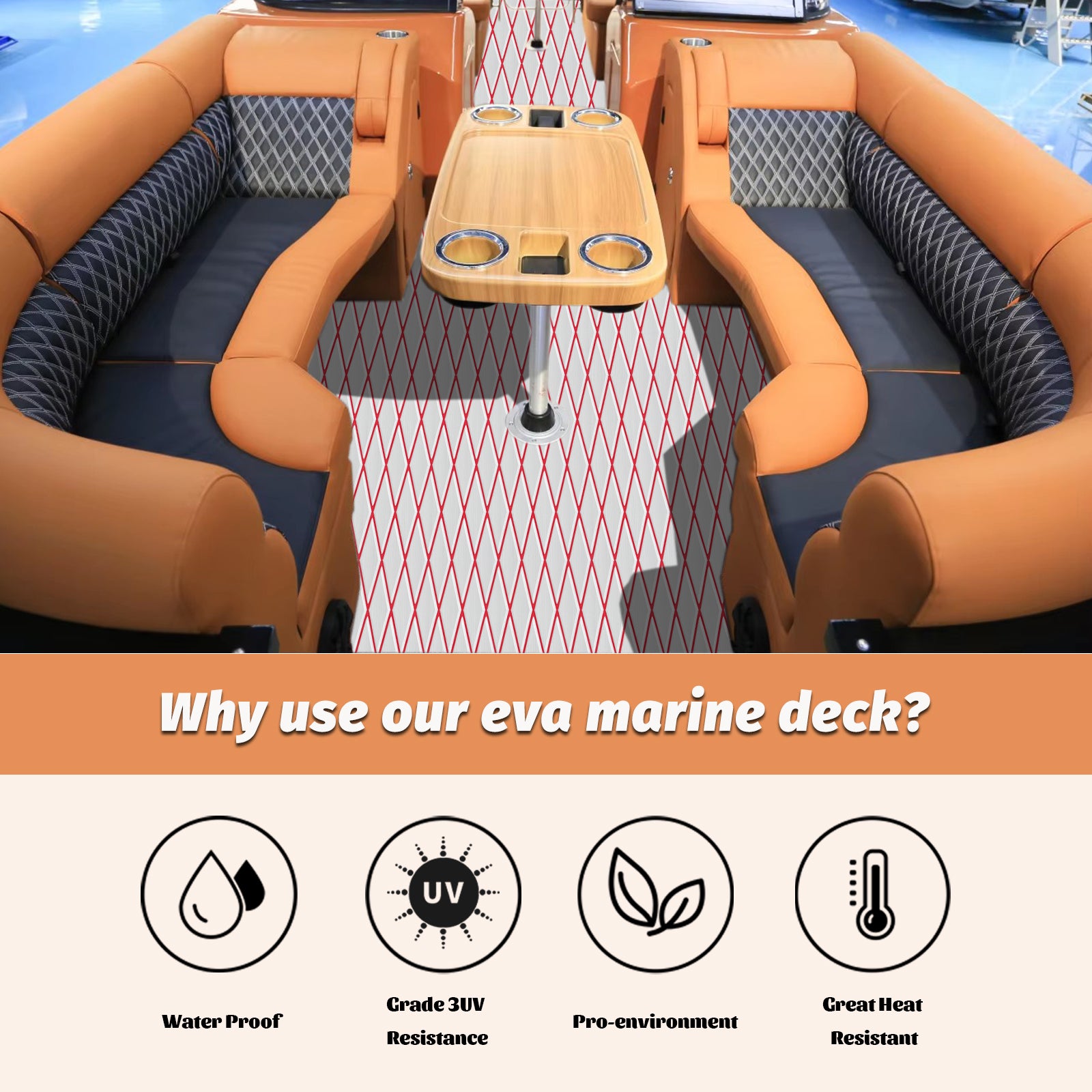 Engraved Large Diamond EVA Foam Sheet – Gray & Red Boat Flooring - Hxbyx