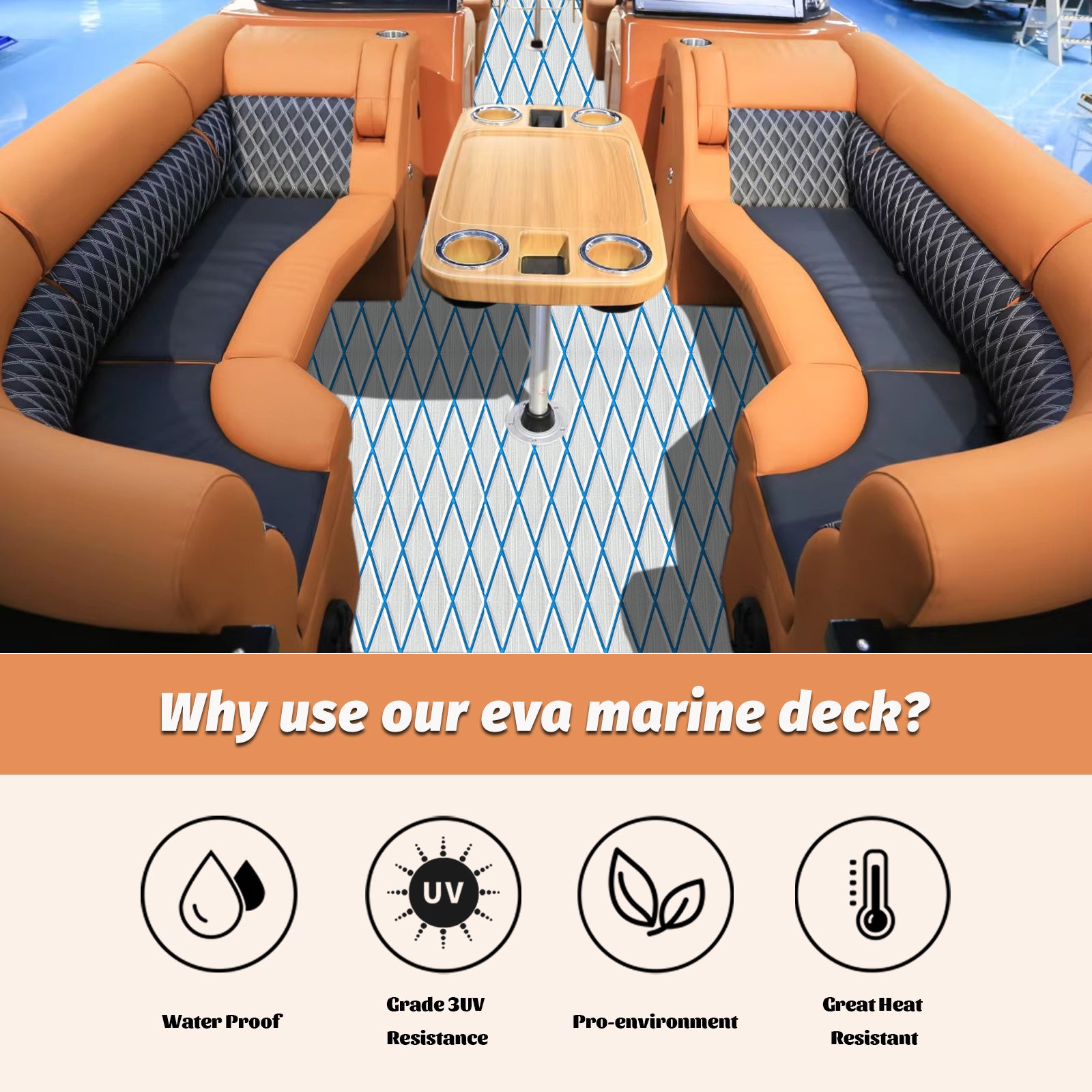 Engraved Large Diamond EVA Foam Sheet – Gray & Blue Boat Flooring - Hxbyx