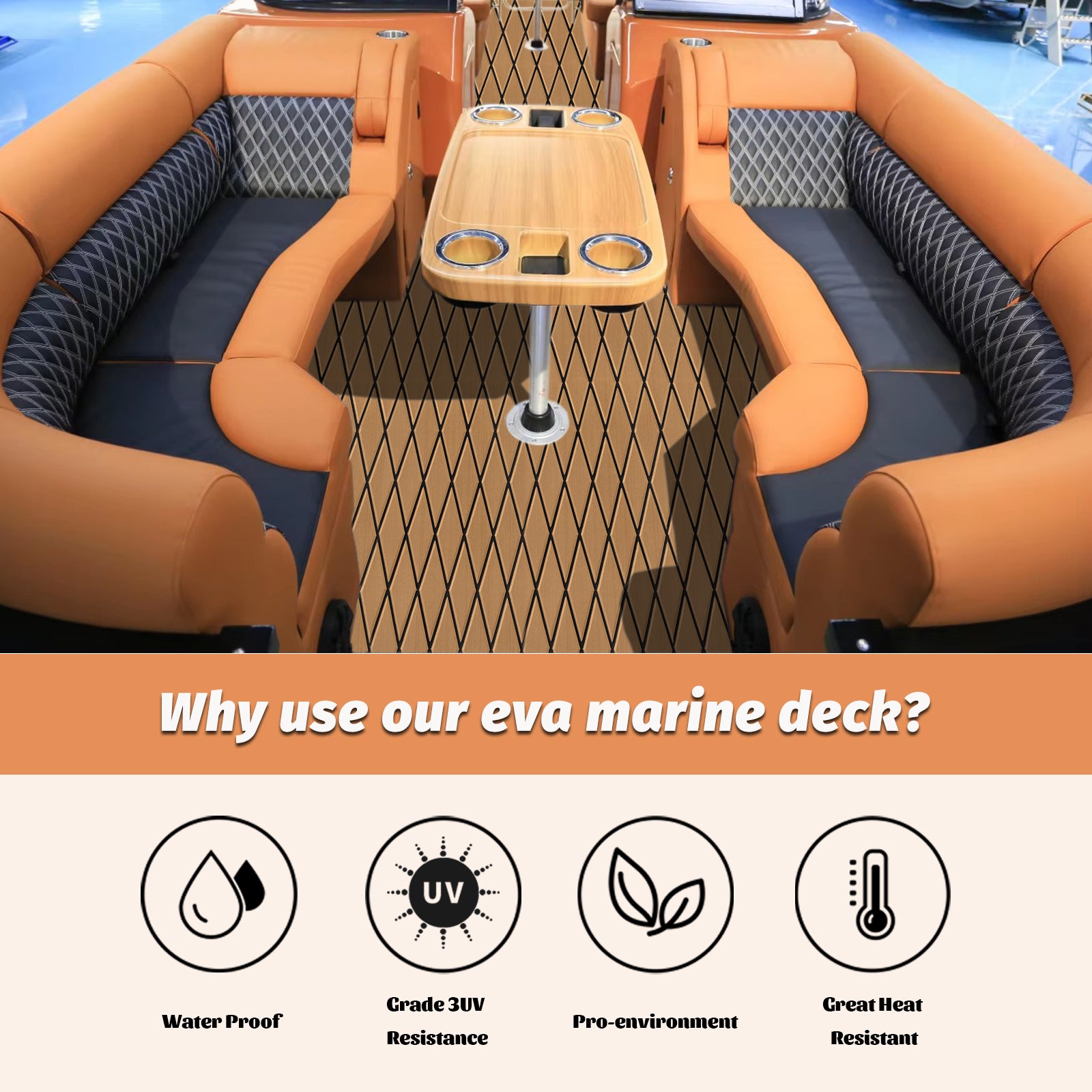 Engraved Large Diamond EVA Foam Sheet – Brown & Black Boat Flooring - Hxbyx