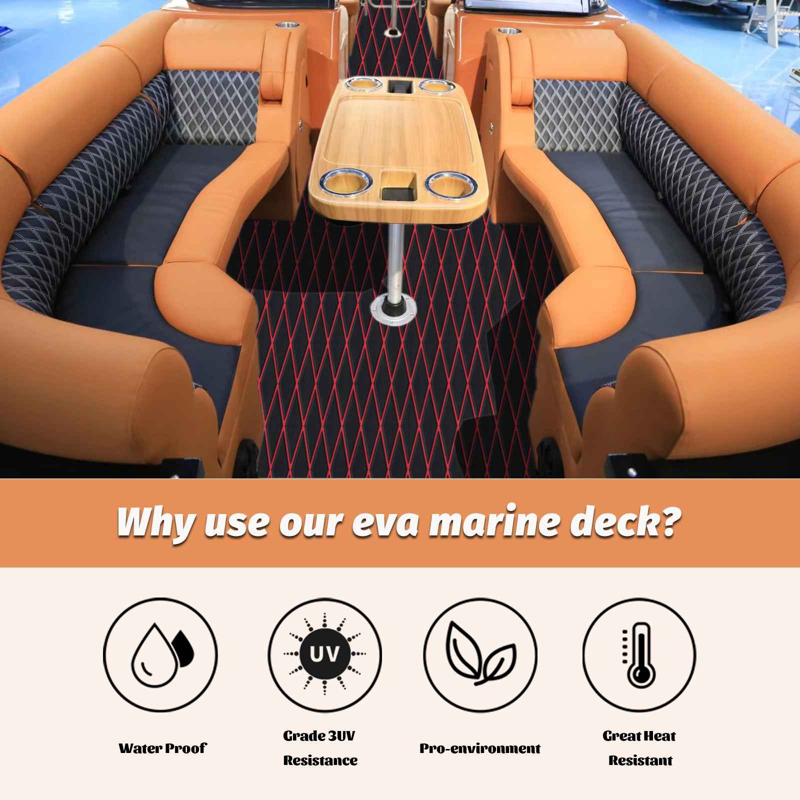Engraved Large Diamond EVA Foam Sheet – Black & Red Boat Flooring