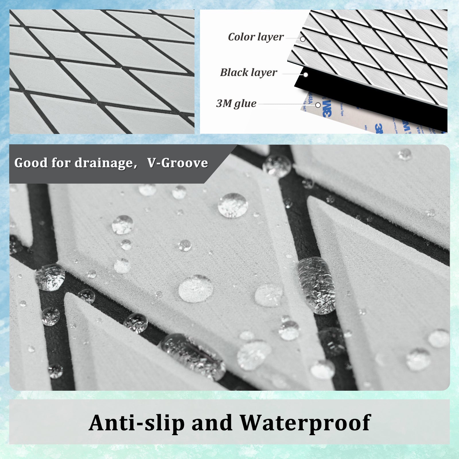 Engraved Large Diamond EVA Foam Sheet – Gray & Black Boat Flooring - Hxbyx