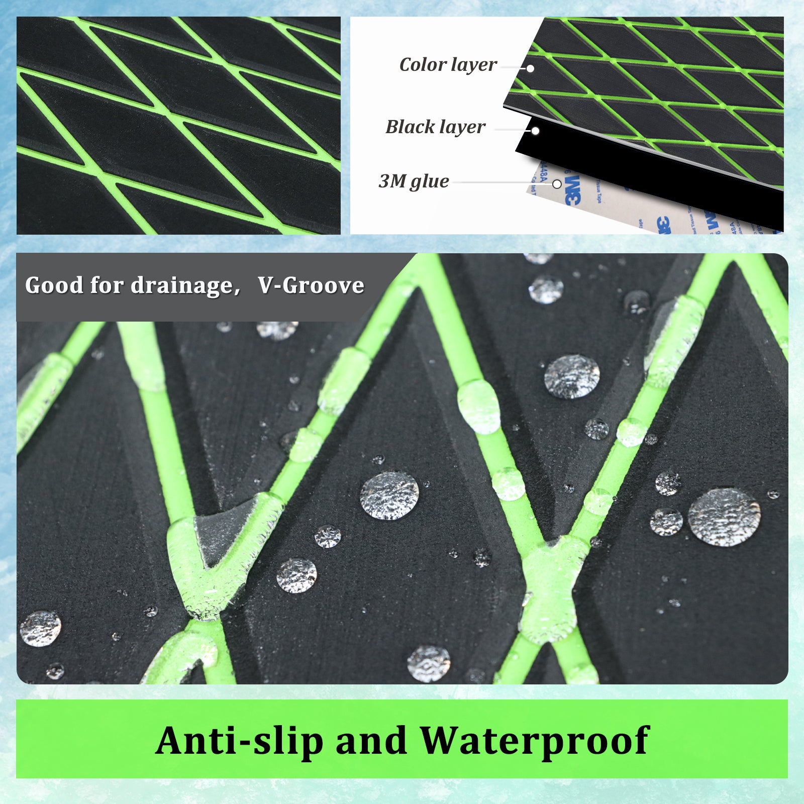 Engraved Large Diamond EVA Foam Sheet – Black & Green Boat Flooring - Hxbyx