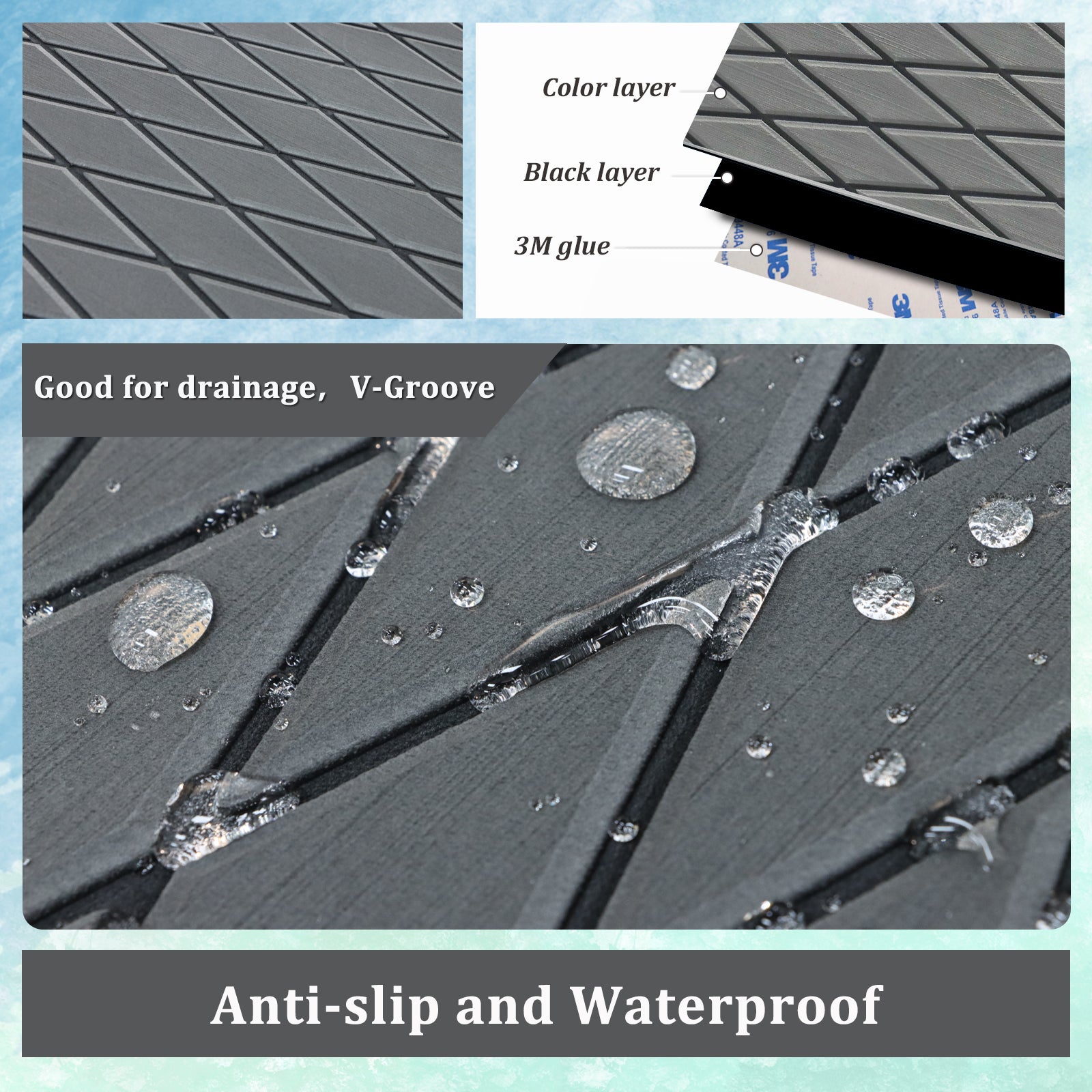 Engraved Large Diamond EVA Foam Sheet – Dark Gray & Black Boat Flooring - Hxbyx