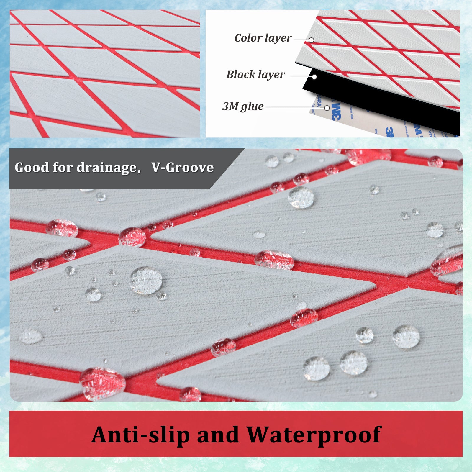 Engraved Large Diamond EVA Foam Sheet – Gray & Red Boat Flooring - Hxbyx