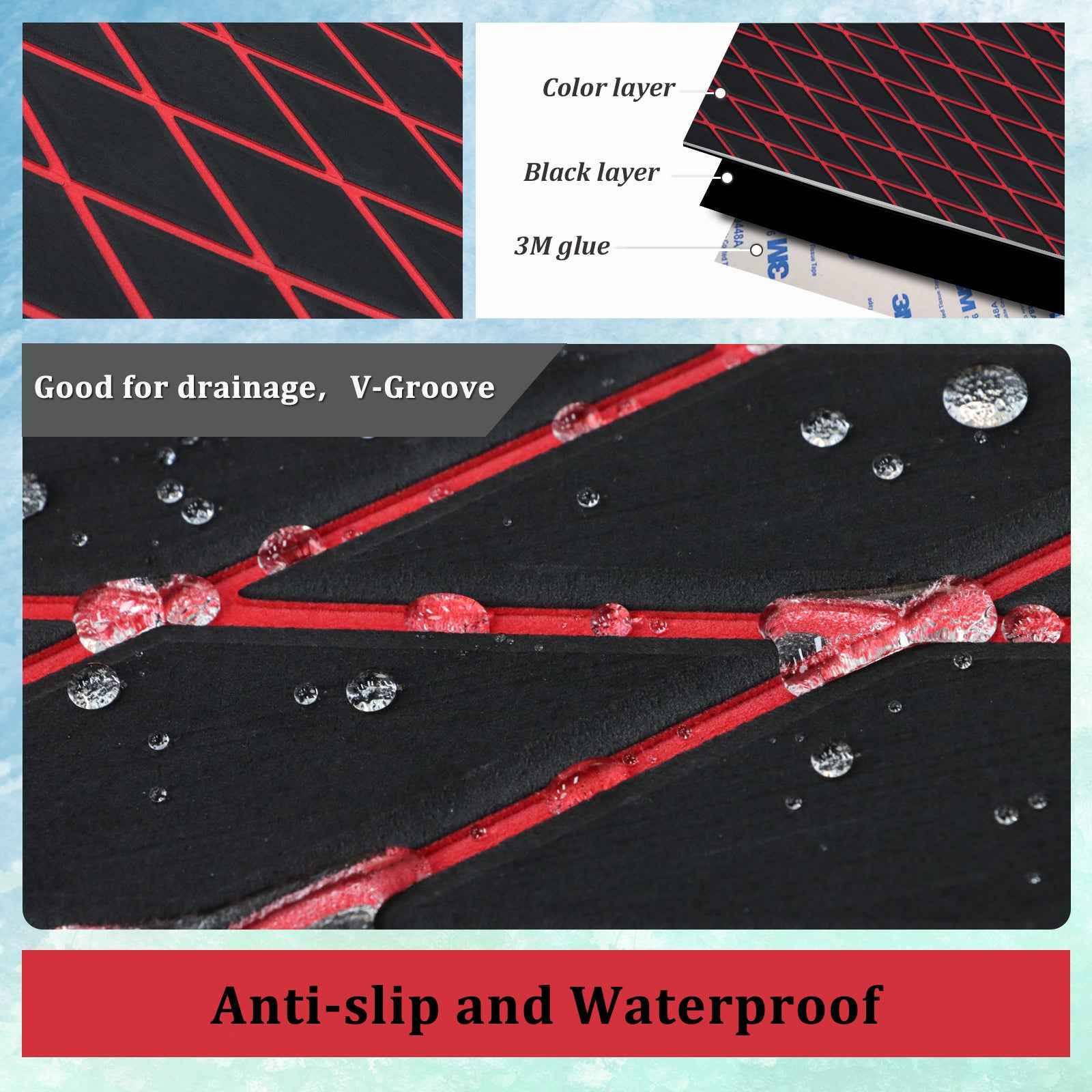 Engraved Large Diamond EVA Foam Sheet – Black & Red Boat Flooring