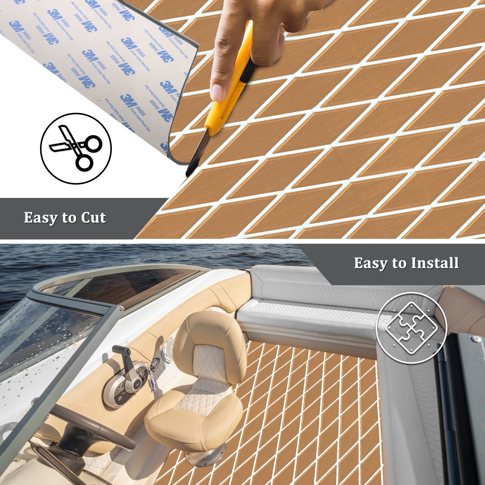 Engraved Large Diamond EVA Foam Sheet – Brown & White Boat Flooring - Hxbyx