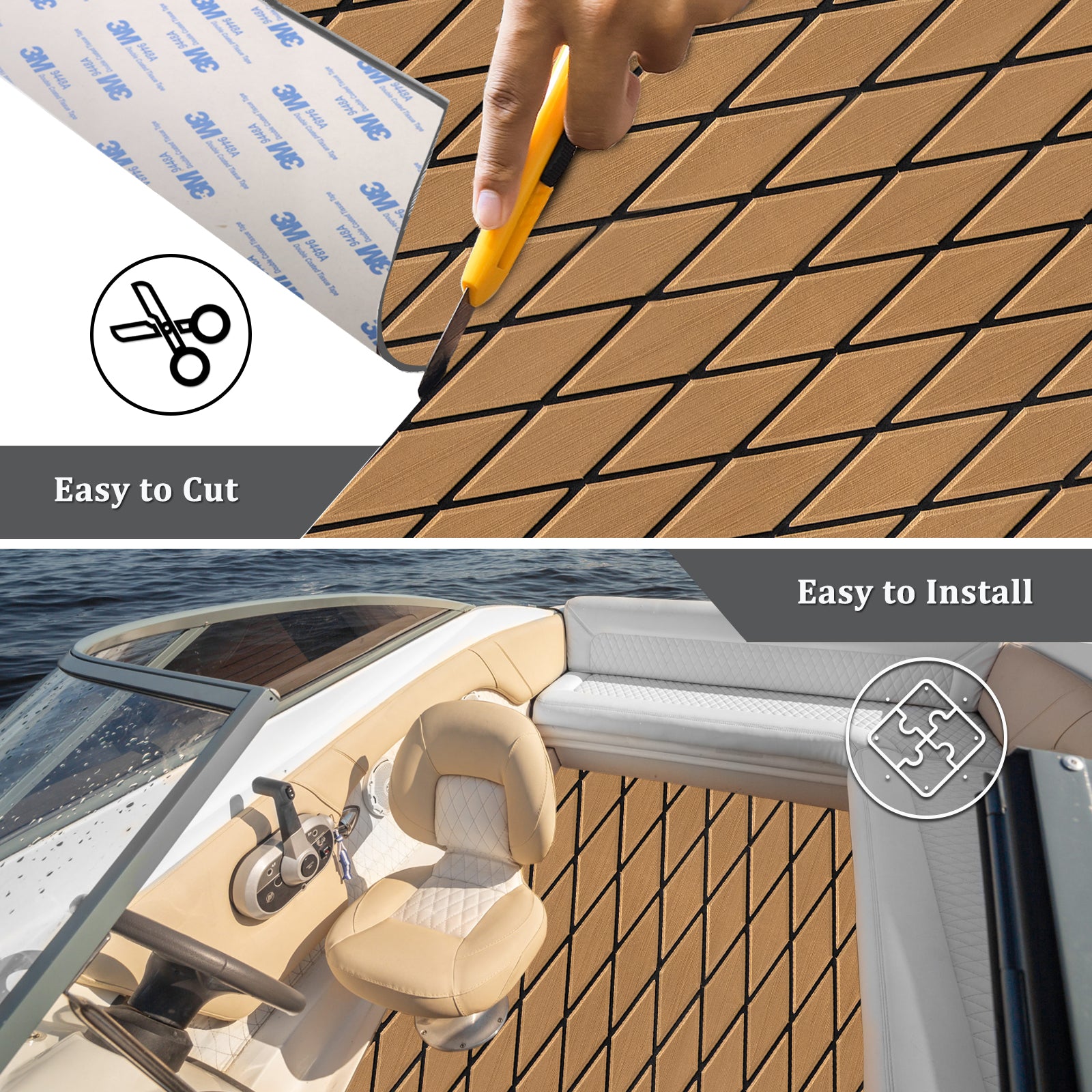 Engraved Large Diamond EVA Foam Sheet – Brown & Black Boat Flooring - Hxbyx
