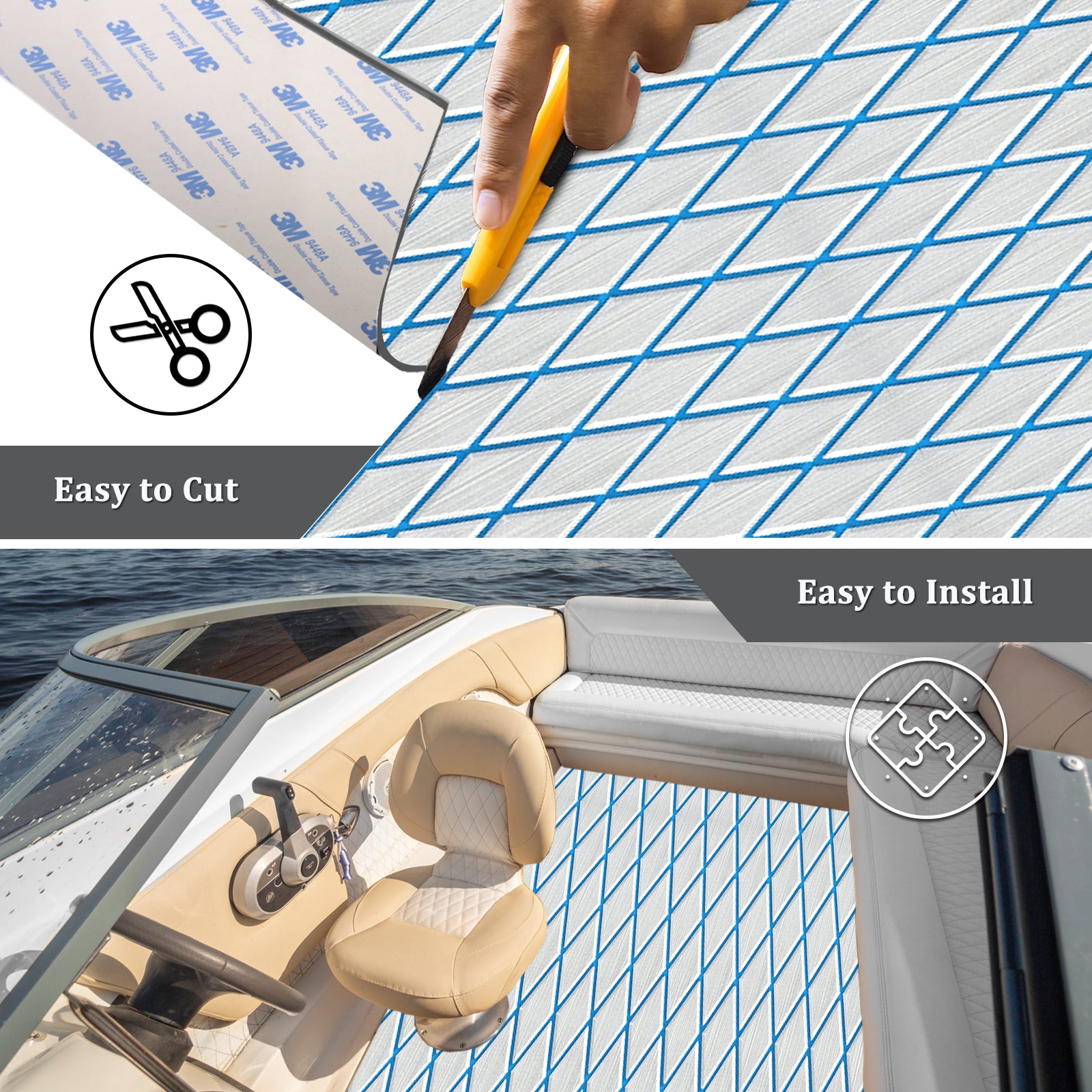 Engraved Large Diamond EVA Foam Sheet – Gray & Blue Boat Flooring - Hxbyx