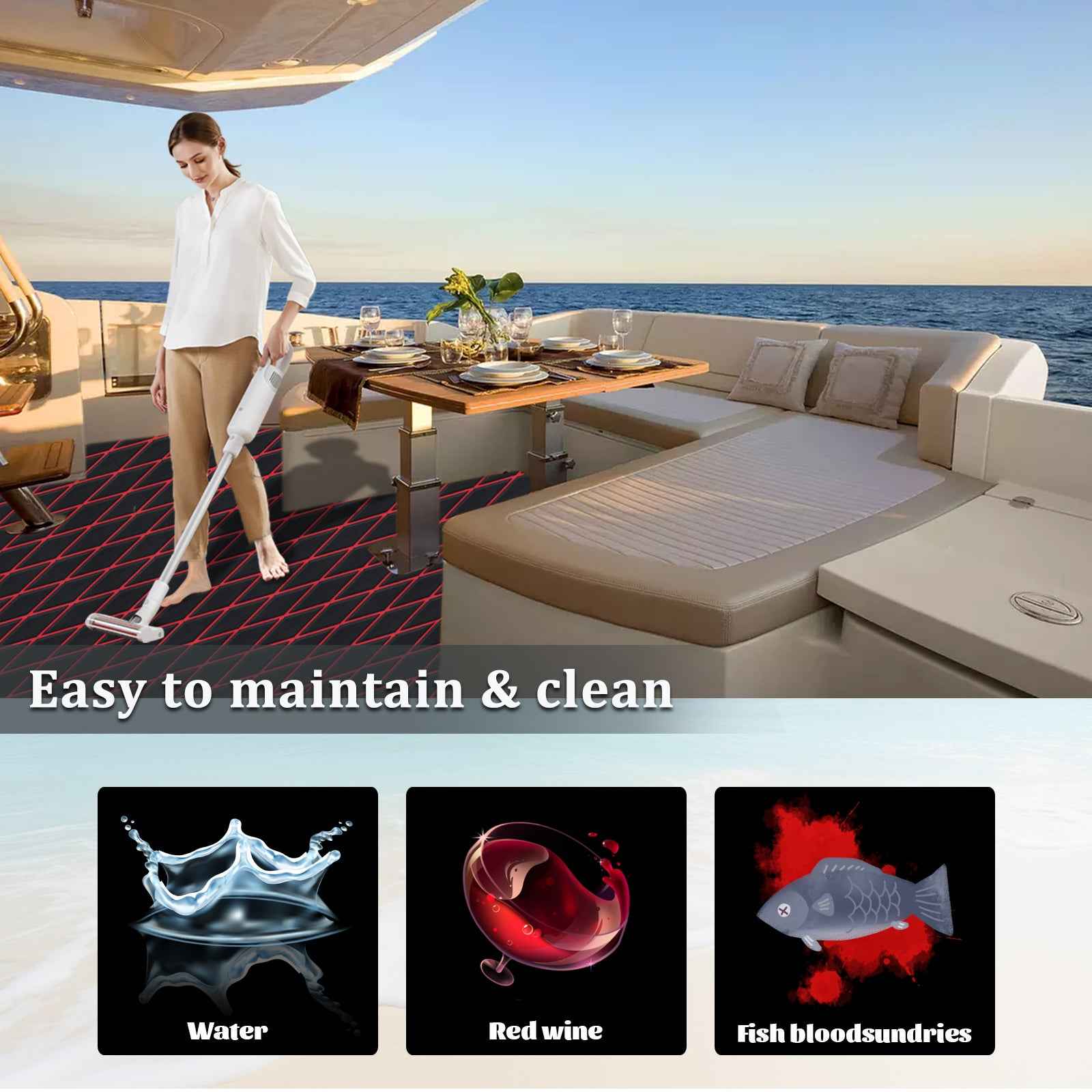 Engraved Large Diamond EVA Foam Sheet – Black & Red Boat Flooring