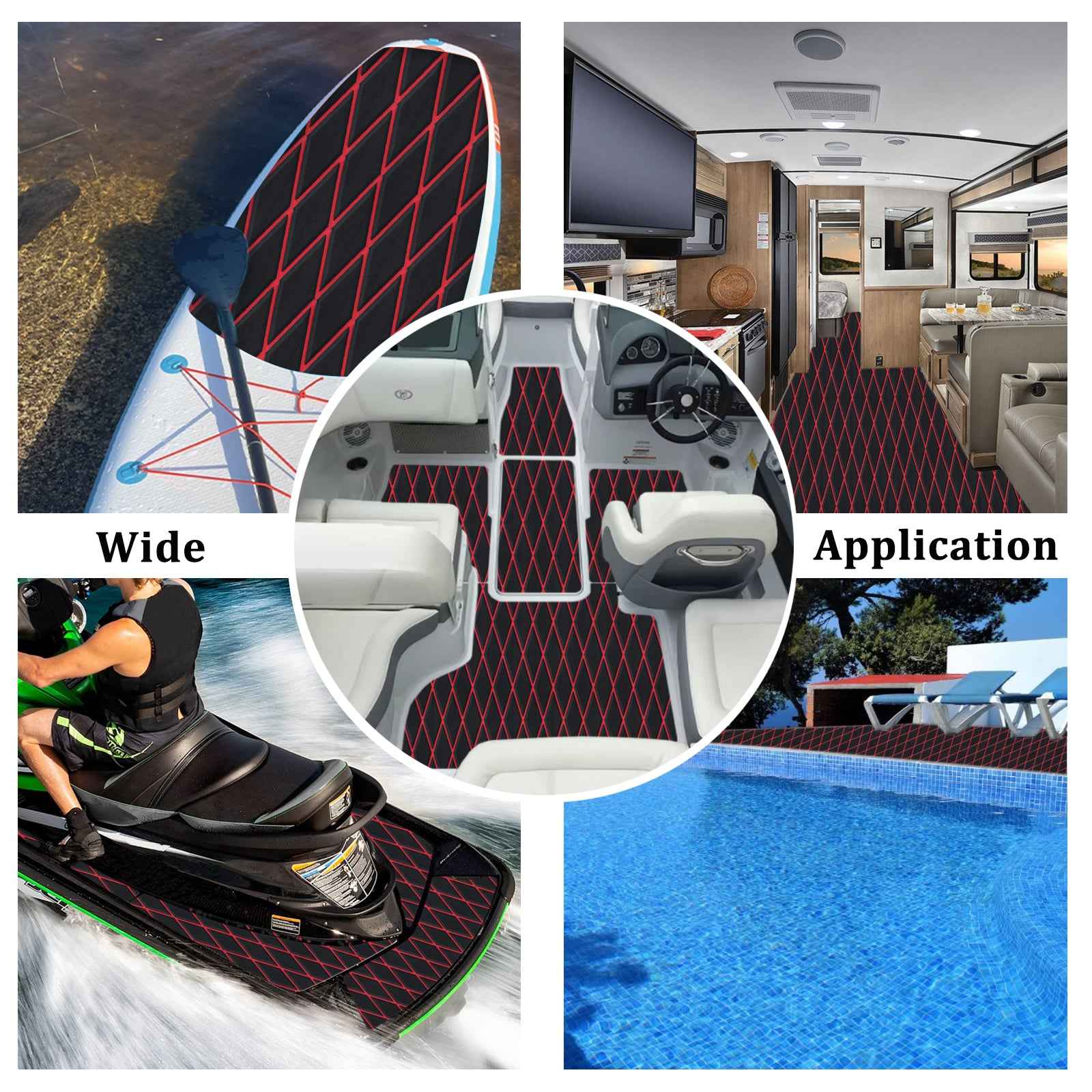 Engraved Large Diamond EVA Foam Sheet – Black & Red Boat Flooring